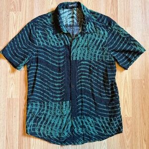 Stylish Retro Men's Green and Black Casual Button Down Shirt
